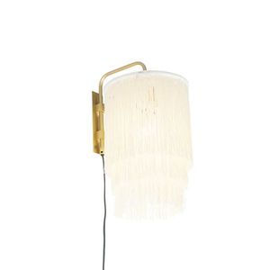 Orientálna nástenná lampa zlatá s krémovým tienidlom s strapcami - Franxa vyobraziť