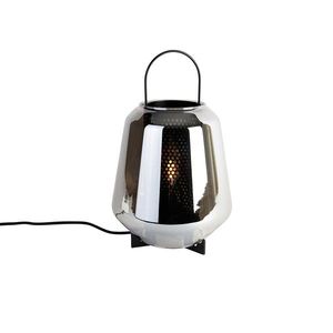 Stolná lampa Art Deco čierna s dymovým sklom 23 cm - Kevin vyobraziť