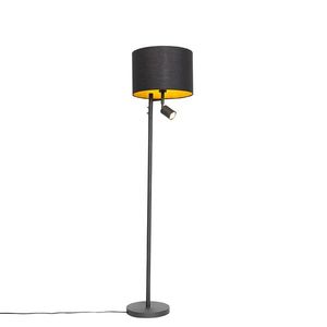 Stojaca lampa čierna so zlatým vnútrom a svetlom na čítanie - Jelena vyobraziť