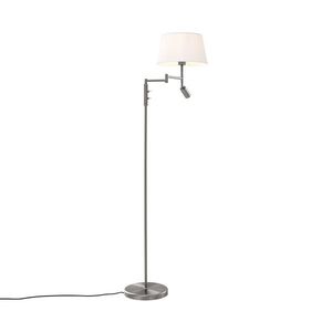 Stojaca lampa z ocele s bielym tienidlom a nastaviteľným svetlom na čítanie - Ladas vyobraziť