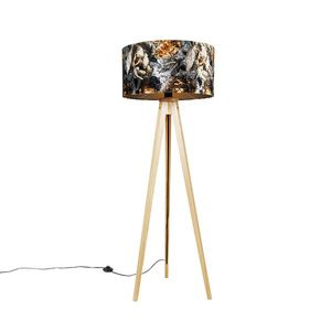 Stojaca lampa trojnožka prírodná s kvetinovým tienidlom 50 cm - Tripod Classic vyobraziť