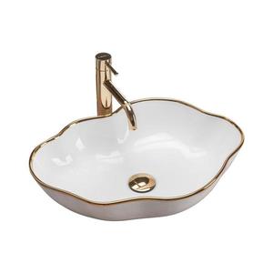 REA-U0696 - Umývadlo na dosku PEARL 38x50, 5 cm keramika/lesklá biela/zlatá REA-U0696 vyobraziť