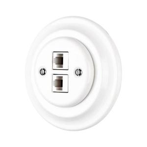 Bohemia-Design - Porcelánová retro ethernetová zásuvka s rámčekom 2x CAT.5E biela 12359386 vyobraziť
