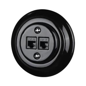Bohemia-Design - Porcelánová retro ethernetová zásuvka s rámčekom 2× CAT5e čierna 12359387 vyobraziť