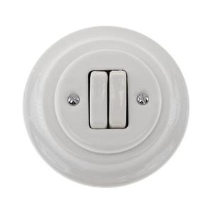 Bohemia-Design - Retro porcelánový dvojitý vypínač s rámikom č. 6+6 biela 12357541 vyobraziť