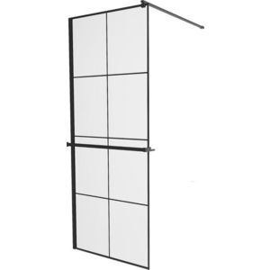 MEXEN/S - KIOTO Sprchová zástena WALK-IN s poličkou a držiakom uterákov 70 x 200, transparent/čierna 8 mm, čierna 800-070-121-70-77 vyobraziť