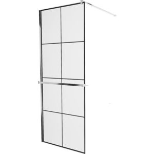 MEXEN/S - KIOTO Sprchová zástena WALK-IN s poličkou a držiakom uterákov 80 x 200, transparent/čierna 8 mm, chróm 800-080-121-01-77 vyobraziť