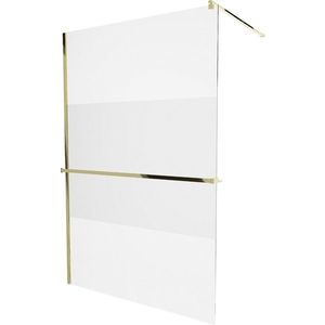 MEXEN/S - KIOTO Sprchová zástena WALK-IN s poličkou a držiakom uterákov 70 x 200, transparent 8 mm, zlatá 800-070-121-50-35 vyobraziť