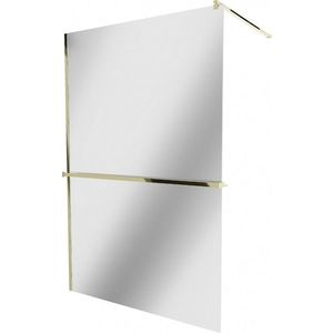 MEXEN/S - KIOTO Sprchová zástena WALK-IN s poličkou a držiakom uterákov 100 x 200, zrkadlové 8 mm, zlatá 800-100-121-50-50 vyobraziť