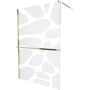 MEXEN/S - KIOTO Sprchová zástena WALK-IN s poličkou a držiakom uterákov 100 x 200, transparent/bialy vzór 8 mm, zlatá 800-100-121-50-97 vyobraziť