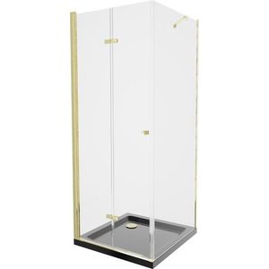 MEXEN/S - Lima sprchovací kút zalamovacie dvere 80 x 80, transparent, zlatý + Flat čierna vanička so sifónom 856-080-080-50-00-4070G vyobraziť