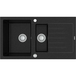 MEXEN MEXEN - Matias žula drez 1, 5-misa drez s vypúšťaním krátky odkvapkávač 900x505 mm, čierna / strieborná metalíza 6502901505-73 vyobraziť