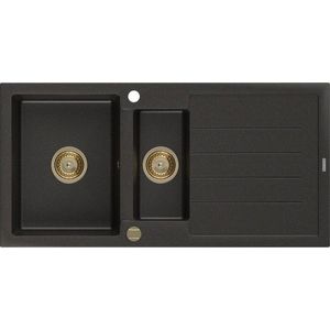 MEXEN/S MEXEN/S - Andres granitový drez s odkvapkávačom 1000 x 500 mm čierna/zlatá metalik, zlatý sifón 6515101510-75-G vyobraziť