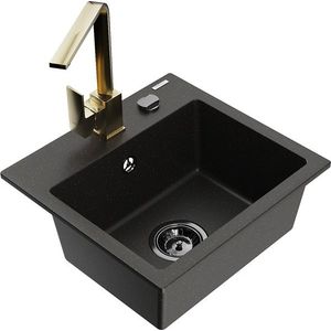 MEXEN/S - Milo granitový drez 1-miska vrátane batérie Rita, čierny/zlatý metalik 6505-75-670300-50-B vyobraziť