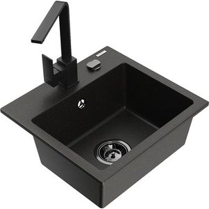 MEXEN/S - Milo granitový drez 1-miska vrátane batérie Rita, čierny/zlatý metalik 6505-75-670300-70-B vyobraziť