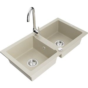 MEXEN/S - Mario granitový drez 2-bowl vrátane batérie Telma, béžová 6504-69-670200-00 vyobraziť