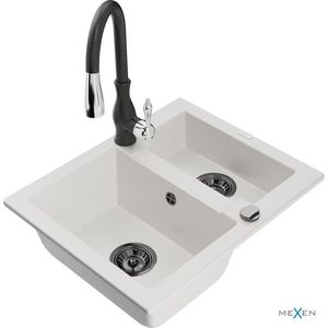 MEXEN/S - Carlos granitový drez 1.5 vrátane batérie Savita, biela 6518-20-672601-70 vyobraziť