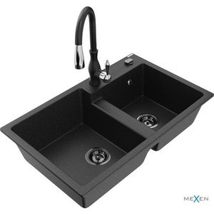 MEXEN/S - Tomas granitový drez 2-bowl vrátane batérie Savita, čierna/strieborná metalík 6516-73-672601-70-B vyobraziť