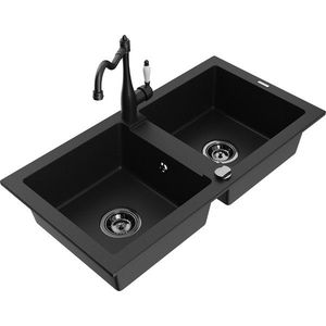 MEXEN/S MEXEN/S - Mario granitový drez 2-bowl vrátane batérie Carla, čierna 6504-77-670700-70-B vyobraziť