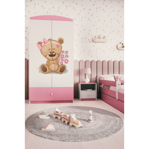 Detská skriňa Babydreams 90 cm medveď s kvetmi ružová vyobraziť