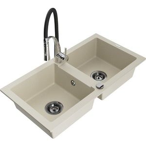 MEXEN/S MEXEN/S - Mario granitový drez 2-bowl vrátane batérie Aster, bážová 6504-69-73450-07-B vyobraziť