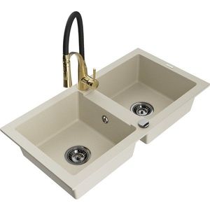 MEXEN/S MEXEN/S - Mario granitový drez 2-bowl vrátane batérie Aster, bážová 6504-69-73450-57-B vyobraziť