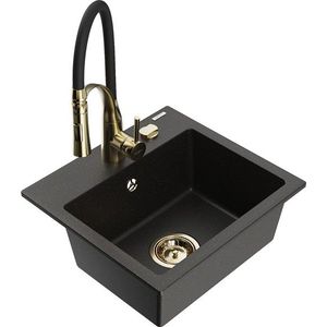 MEXEN/S - Milo granitový drez 1-miska vrátane batérie Aster, čierna/zlatá metalik 6505-75-73450-57-G vyobraziť
