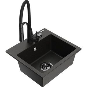 MEXEN/S - Milo granitový drez 1-miska vrátane batérie Aster, čierna/zlatá metalik 6505-75-73450-70-B vyobraziť
