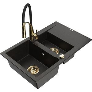 MEXEN/S - Gaspar granitový drez 1.5 s odkvapkávačom vrátane batérie Aster, čierna/zlatá metalik 6507-75-73450-57-G vyobraziť