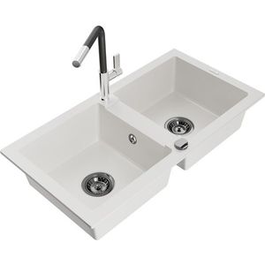 MEXEN/S MEXEN/S - Mario granitový drez 2-bowl vrátane batérie Flora, biela 6504-20-670401-07 vyobraziť