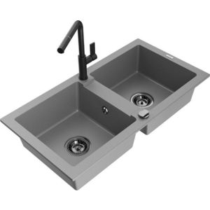 MEXEN/S - Mario granitový drez 2-bowl vrátane batérie Flora, šedá 6504-71-670401-70-B vyobraziť