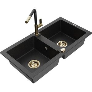 MEXEN/S MEXEN/S - Mario granitový drez 2-bowl vrátane batérie Flora, čierna/strieborná metalík 6504-73-670401-57-G vyobraziť