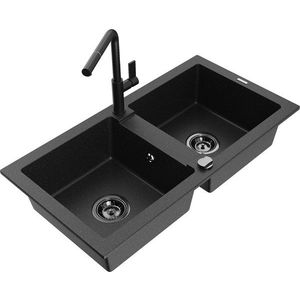 MEXEN/S - Mario granitový drez 2-bowl vrátane batérie Flora, čierna/strieborná metalík 6504-73-670401-70-B vyobraziť