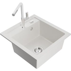 MEXEN/S - Vito granitový drez 1-miska vrátane batérie Flora, biela 6503-20-670401-02 vyobraziť