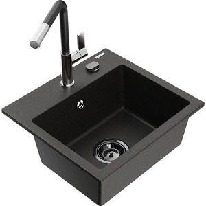 MEXEN/S - Milo granitový drez 1-miska vrátane batérie Flora, čierna/zlatá metalik 6505-75-670401-07-B vyobraziť