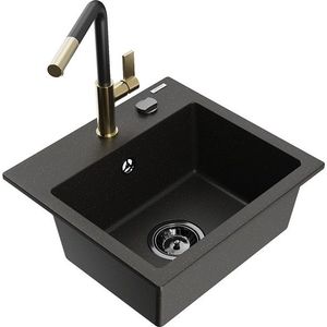 MEXEN/S - Milo granitový drez 1-miska vrátane batérie Flora, čierna/zlatá metalik 6505-75-670401-57-B vyobraziť