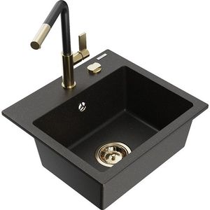 MEXEN/S - Milo granitový drez 1-miska vrátane batérie Flora, čierna/zlatá metalik 6505-75-670401-57-G vyobraziť