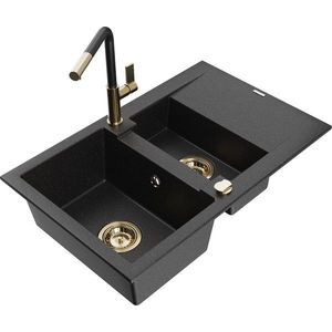 MEXEN/S - Gaspar granitový drez 1.5 s odkvapkávačom vrátane batérie Flora, čierna/strieborná 6507-73-670401-57-G vyobraziť