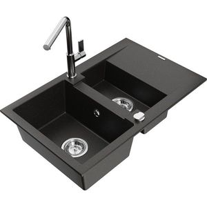 MEXEN/S - Gaspar granitový drez 1.5 s odkvapkávačom vrátane batérie Flora, čierna/zlatá metalik 6507-75-670401-00 vyobraziť