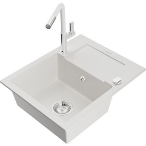 MEXEN/S - Enzo granitový drez 1-miska s odkvapkávačom vrátane batérie Flora, biela 6506-20-670401-02 vyobraziť
