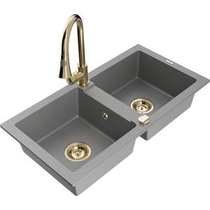 MEXEN/S - Mario granitový drez 2-bowl vrátane batérie Elia, šedá 6504-71-670101-50 vyobraziť