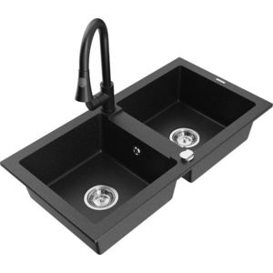 MEXEN/S MEXEN/S - Mario granitový drez 2-bowl vrátane batérie Elia, čierna/strieborná metalík 6504-73-670101-70 vyobraziť
