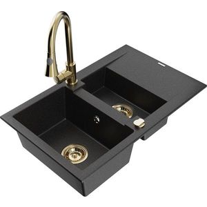 MEXEN/S - Gaspar granitový drez 1.5 s odkvapkávačom vrátane batérie Elia, čierna/strieborná metalík 6507-73-670101-50 vyobraziť