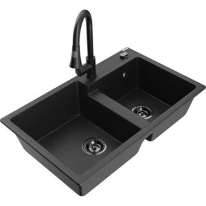 MEXEN/S - Tomas granitový drez 2-bowl vrátane batérie Elia, čierna/strieborná metalík 6516-73-670101-70-B vyobraziť