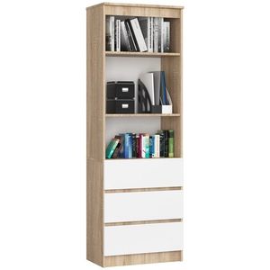Kancelársky regál Rexa 60 cm 3 zásuvky a 2 police dub sonoma/biely vyobraziť