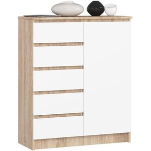 Komoda JERRY 80 cm 1 dvere 5 zásuviek dub sonoma/biela vyobraziť