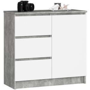 Komoda JERRY K 80 cm 1 dvere 3 zásuvky betón/biela vyobraziť