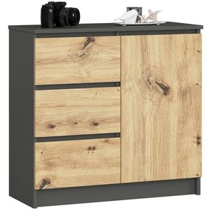 Komoda JERRY K 80 cm jedny dvere 3 zásuvky grafitová šedá/dub artisan vyobraziť