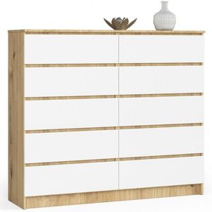 Komoda Kuba 140 cm 10 zásuviek dub artisan/biela vyobraziť