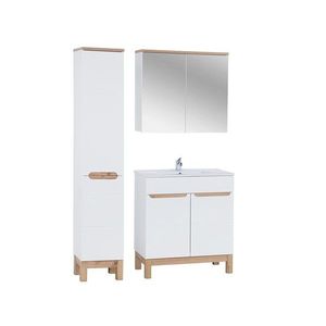 Kúpeľňová zostava Bali 80 cm so skrinkami, zápustným umývadlom a zrkadlom biela/dub wotan vyobraziť